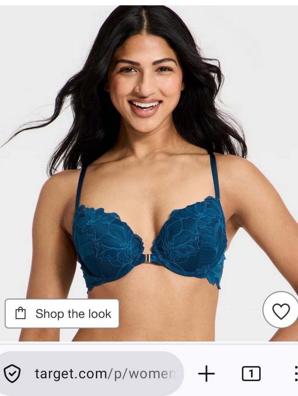 Auden Women's Lace Front-Close Push Up Plunge Bra - Teal Blue